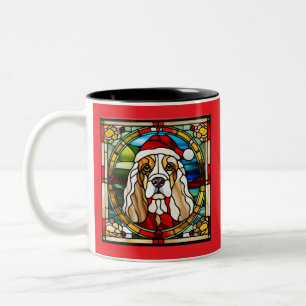 Cocker Spaniel Christmas Stained Glass Two-Tone Coffee Mug
