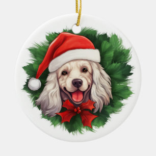 Cocker Spaniel Christmas Wreath Ceramic Tree Decoration