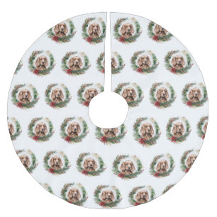 Cocker Spaniel Christmas Wreath Festive Pup Brushed Polyester Tree Skirt
