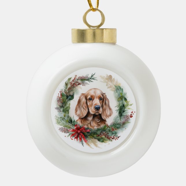 Cocker Spaniel Christmas Wreath Festive Pup  Ceramic Ball Christmas Ornament (Front)