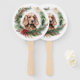 Cocker Spaniel Christmas Wreath Festive Pup  Hand Fan