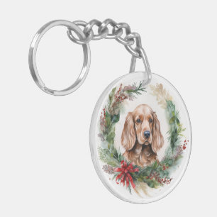 Cocker Spaniel Christmas Wreath Festive Pup  Key Ring
