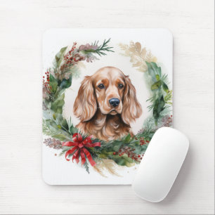 Cocker Spaniel Christmas Wreath Festive Pup Mouse Mat