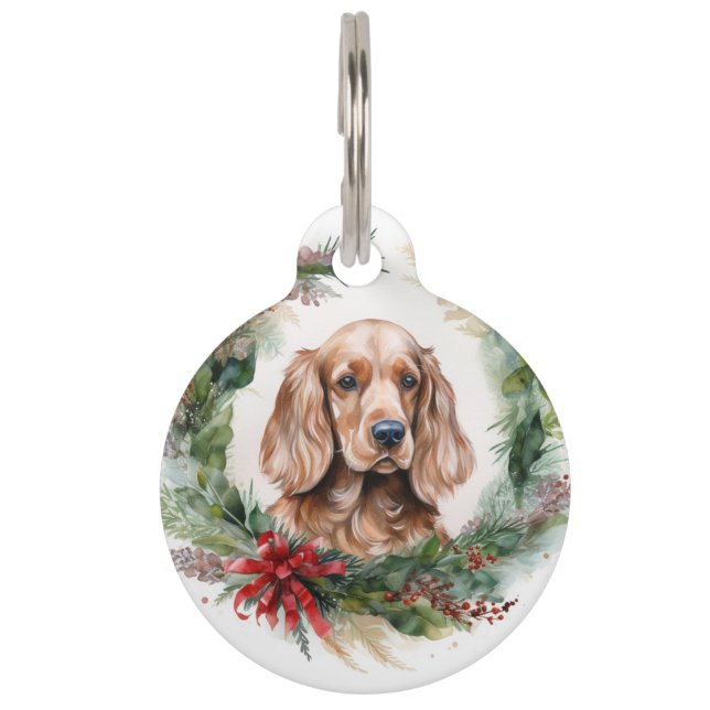 Cocker Spaniel Christmas Wreath Festive Pup  Pet Tag (Front)