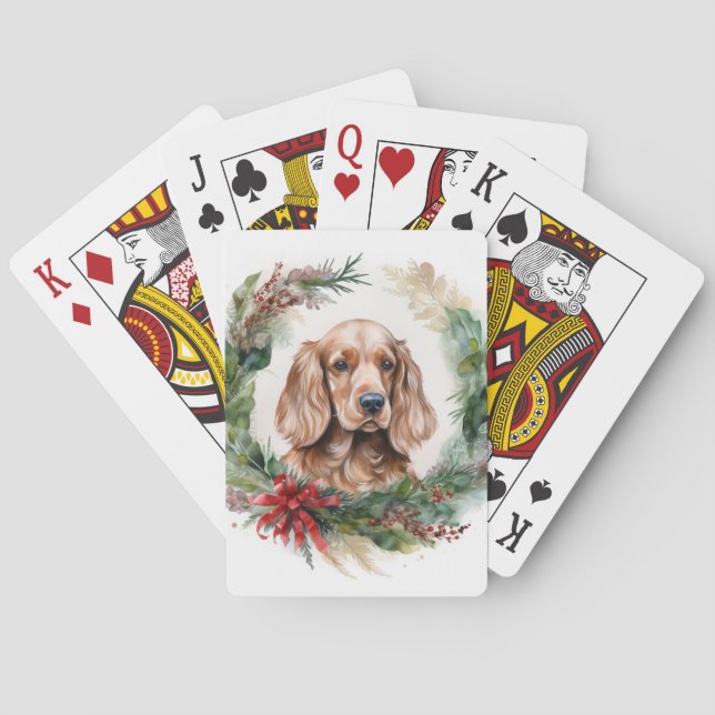 Cocker Spaniel Christmas Wreath Festive Pup  Playing Cards (Back)