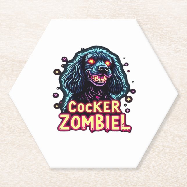 Cocker Spaniel Cockie Zombie Dog Halloween Essenti Paper Coaster (Front)