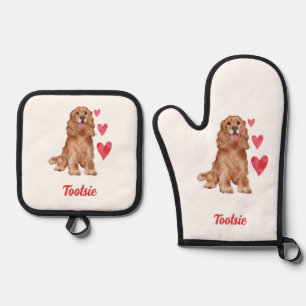 Cocker Spaniel Customisable Pet Name Oven Mitt & Pot Holder Set