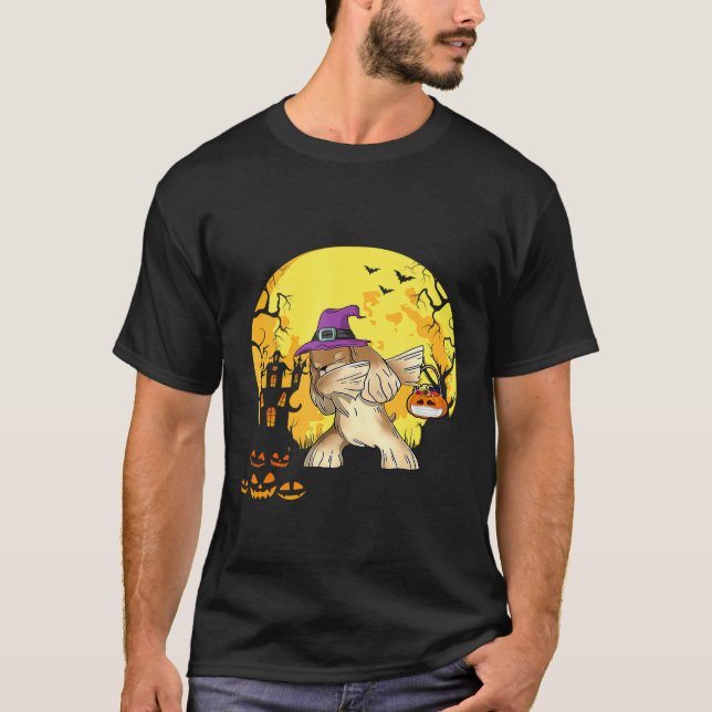 Cocker Spaniel Dabbing Witch Pumpkin Funny Dog Hal T-Shirt (Front)