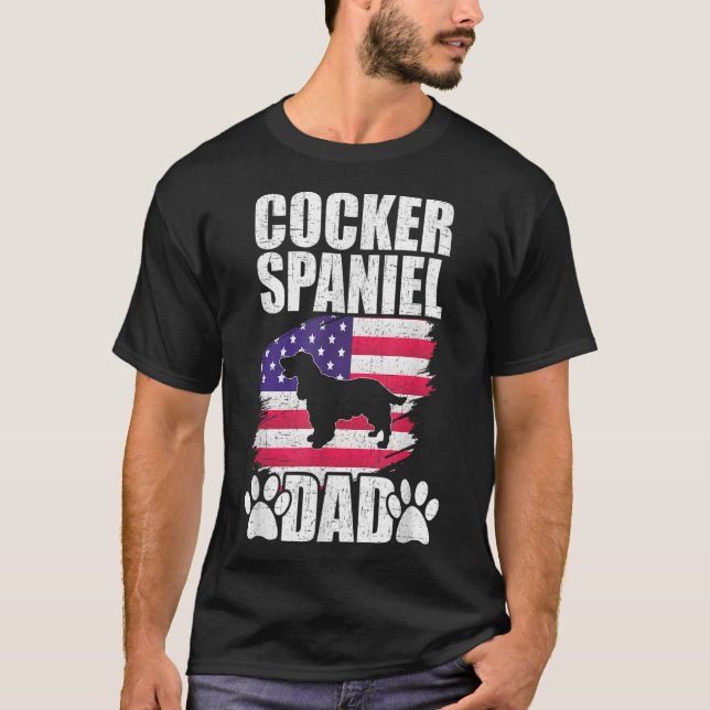 Cocker Spaniel Dad Dog Lover American US Flag T-Shirt (Front)