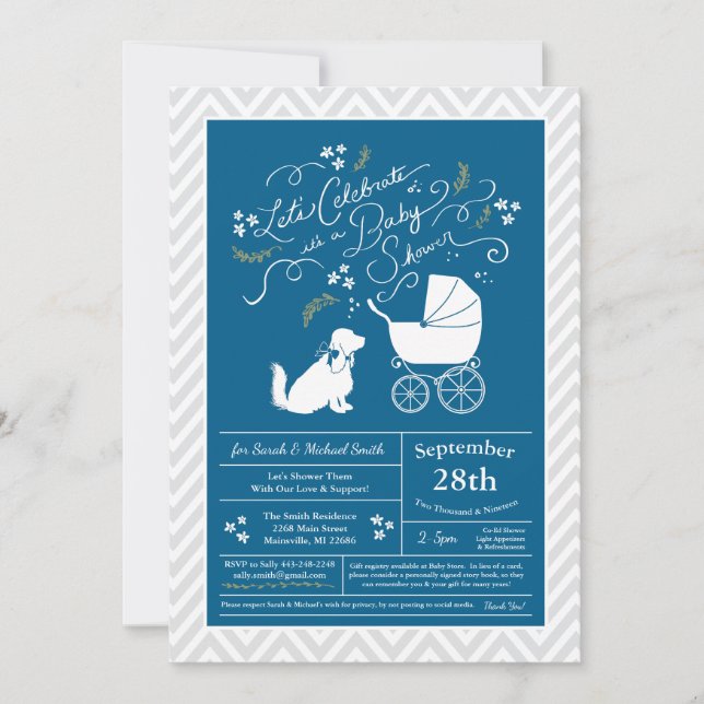 Cocker Spaniel Dog Baby Shower Boy Blue Invitation (Front)
