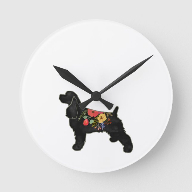 Cocker Spaniel Dog Breed Bohemian Floral Saddle Round Clock (Front)