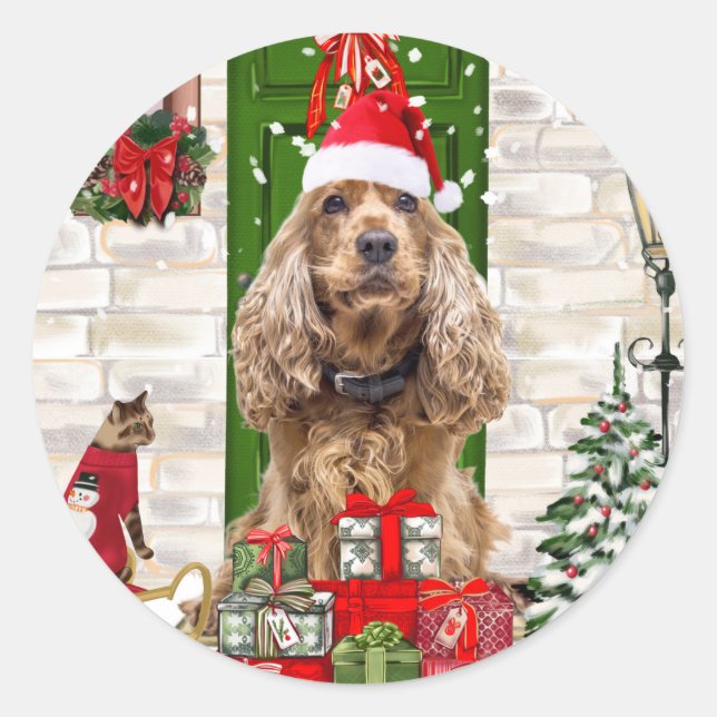 Cocker Spaniel Dog Christmas Classic Round Sticker (Front)