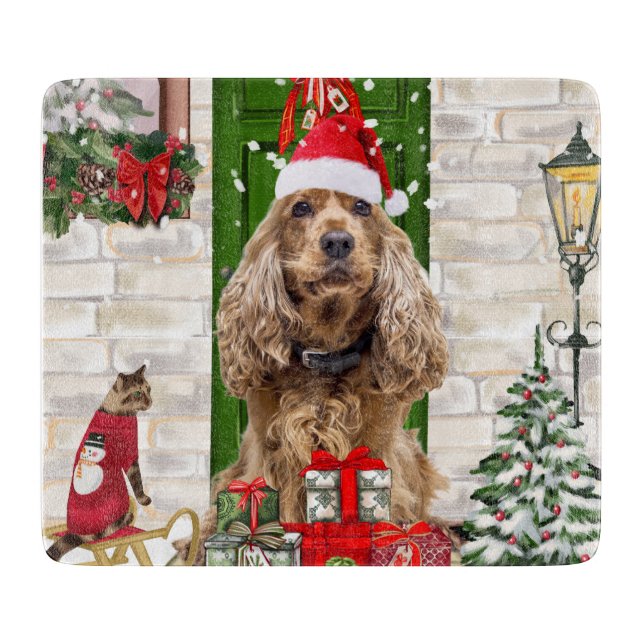 Cocker Spaniel Dog Christmas  Cutting Board (Front)