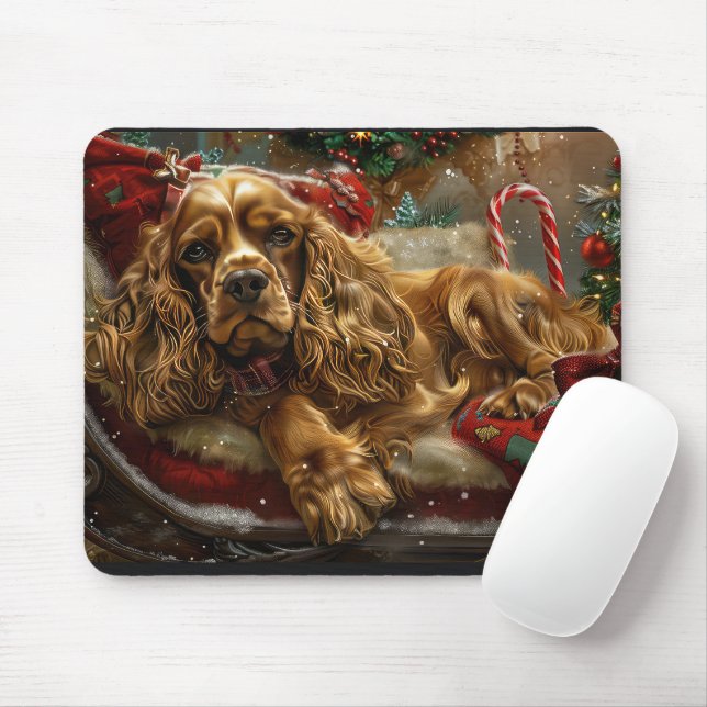 Cocker Spaniel Dog Christmas Festive Mouse Mat (With Mouse)