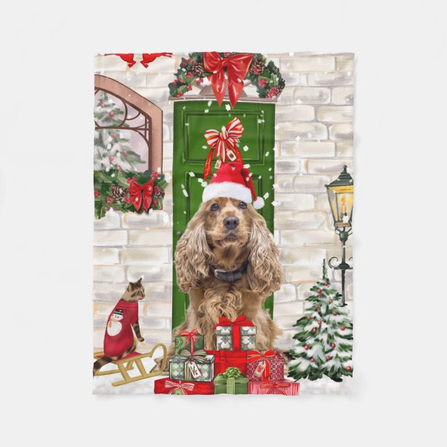 Cocker Spaniel Dog Christmas  Fleece Blanket (Front)