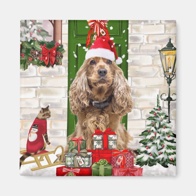 Cocker Spaniel Dog Christmas Magnet (Front)