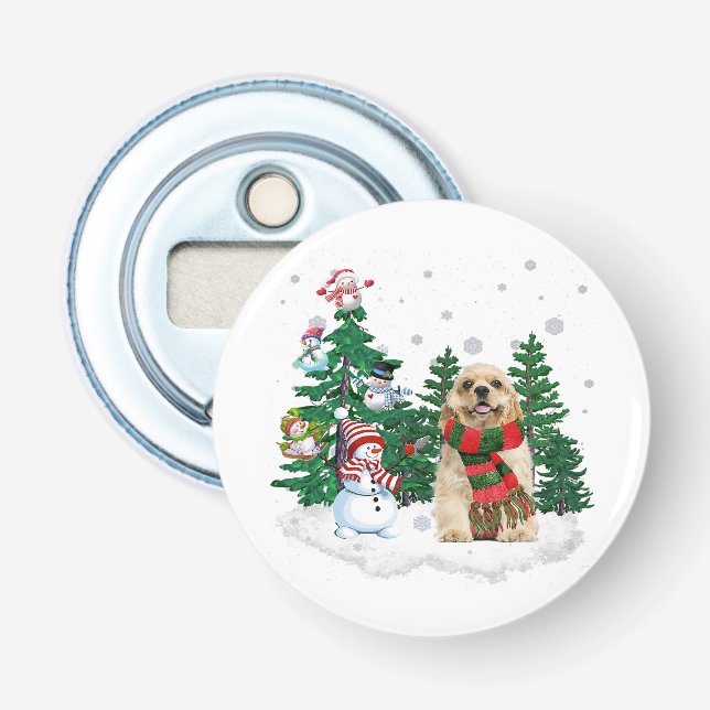 Cocker Spaniel Dog Christmas Snowman Xmas Tree Bottle Opener (Front)