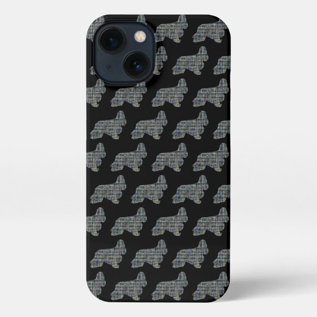 Cocker Spaniel Dog Cute Silhouette Grid Black iPhone Case (Back)