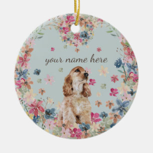 Cocker Spaniel Dog Drawing Breed Puppy Ceramic Tree Decoration