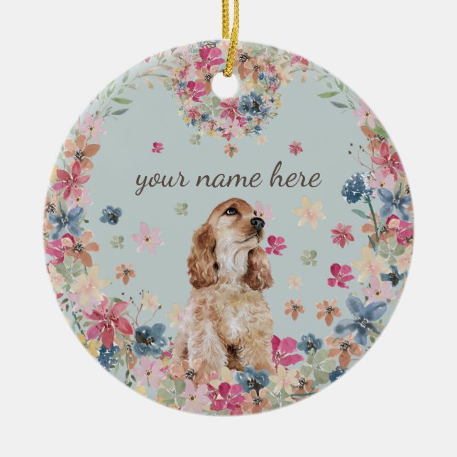 Cocker Spaniel Dog Drawing Breed Puppy Ceramic Tree Decoration (Front)