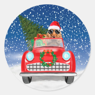 Cocker Spaniel Dog Driving Car In Snow Christmas Classic Round Sticker