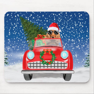 Cocker Spaniel Dog Driving Car In Snow Christmas Mouse Mat