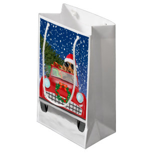 Cocker Spaniel Dog Driving Car In Snow Christmas Small Gift Bag
