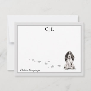 Cocker Spaniel Dog Grey Border Monogram Your Name Card