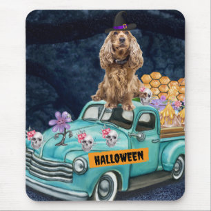 Cocker Spaniel Dog Halloween Truck Scary Night Mouse Mat