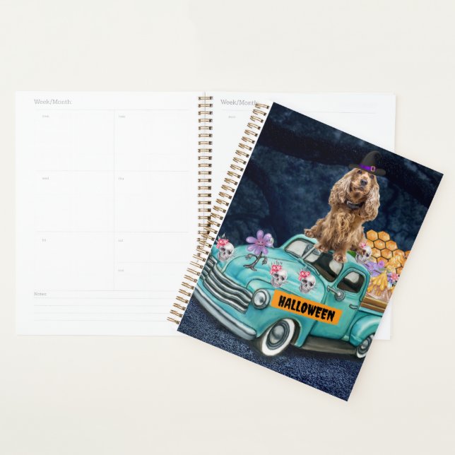 Cocker Spaniel Dog Halloween Truck Scary Night  Planner (Display)