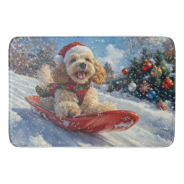 Cocker Spaniel Dog in Sledge Let it Snow Christmas Bath Mat (Front)