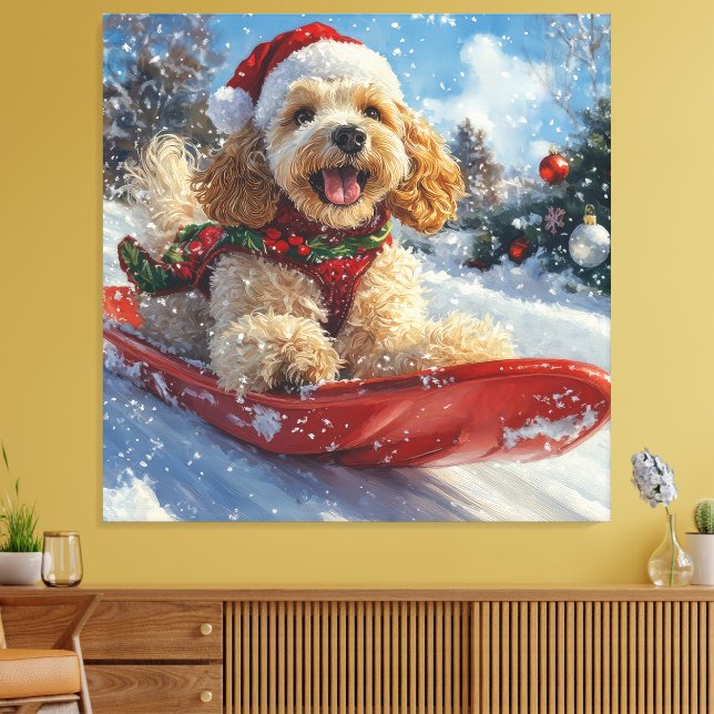 Cocker Spaniel Dog in Sledge Let it Snow Christmas Canvas Print (Insitu(LivingRoom))