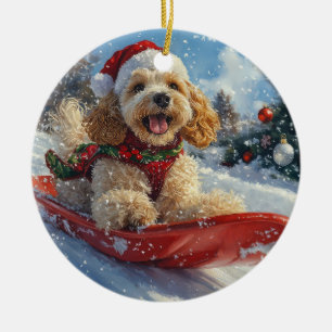 Cocker Spaniel Dog in Sledge Let it Snow Christmas Ceramic Tree Decoration