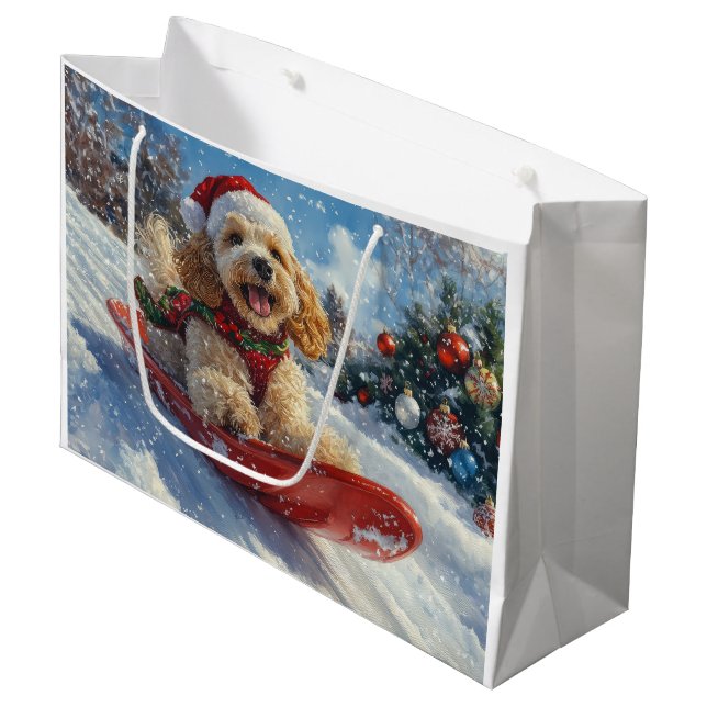 Cocker Spaniel Dog in Sledge Let it Snow Christmas Large Gift Bag (Front Angled)