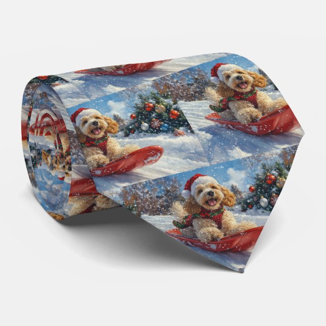 Cocker Spaniel Dog in Sledge Let it Snow Christmas Tie (Rolled)