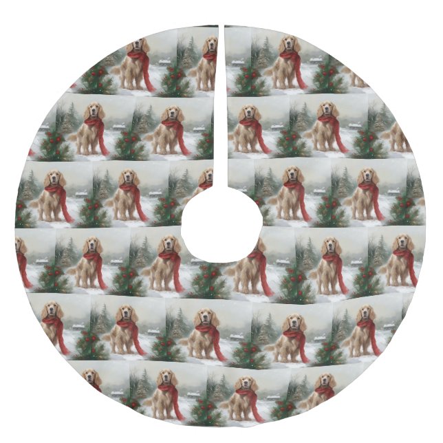 Cocker Spaniel Dog in Snow Christmas Brushed Polyester Tree Skirt (Front)