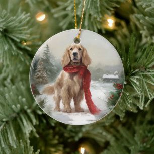 Cocker Spaniel Dog in Snow Christmas Ceramic Tree Decoration