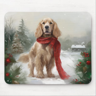 Cocker Spaniel Dog in Snow Christmas Mouse Mat