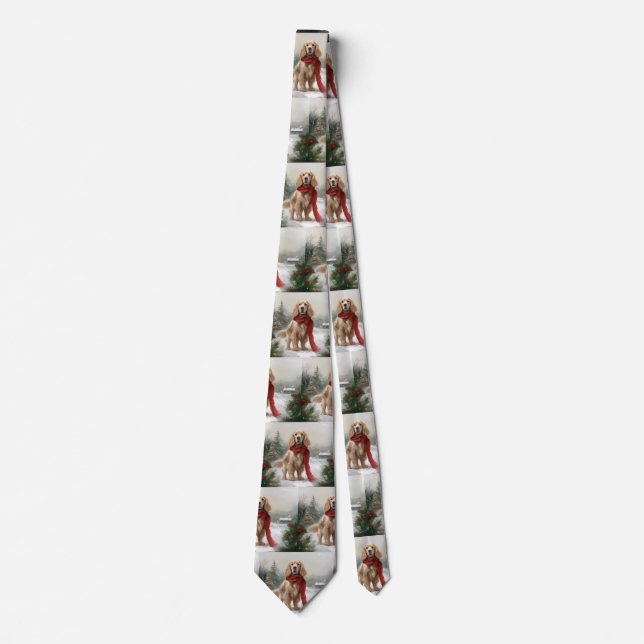 Cocker Spaniel Dog in Snow Christmas Tie (Front)