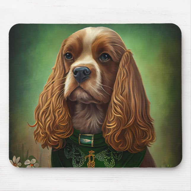 Cocker Spaniel Dog in St. Patrick's Day Dress Mouse Mat (Front)