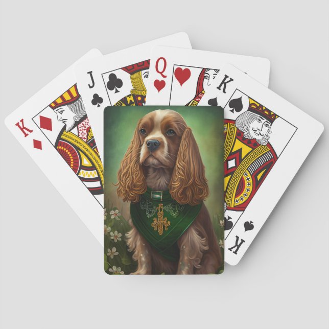 Cocker Spaniel Dog in St. Patrick's Day Dress Playing Cards (Back)
