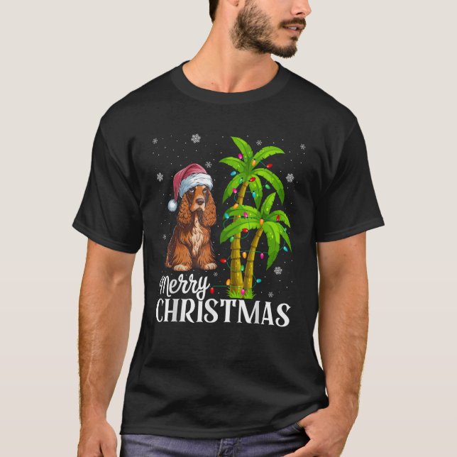 Cocker Spaniel Dog Lovers Men Women Xmas Tree Ligh T-Shirt (Front)