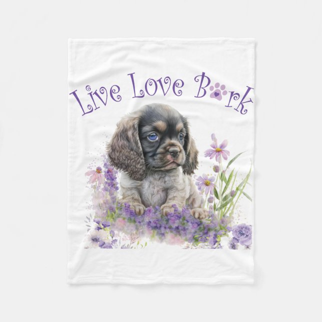 Cocker Spaniel Dog Mum Floral Fleece Blanket (Front)
