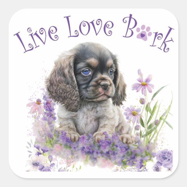 Cocker Spaniel Dog Mum Floral Square Sticker (Front)