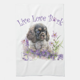Cocker Spaniel Dog Mum Floral Tea Towel