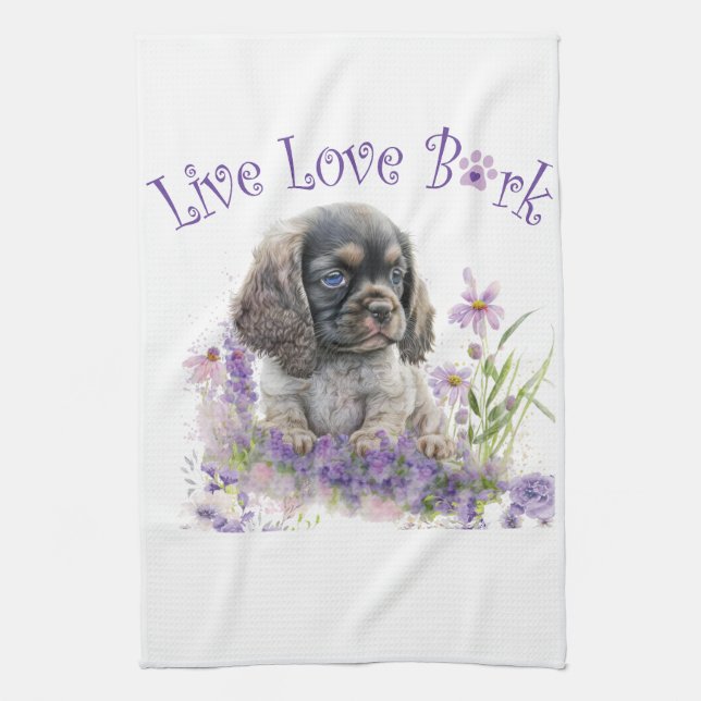 Cocker Spaniel Dog Mum Floral Tea Towel (Vertical)