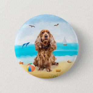 Cocker Spaniel Dog on Beach 6 Cm Round Badge