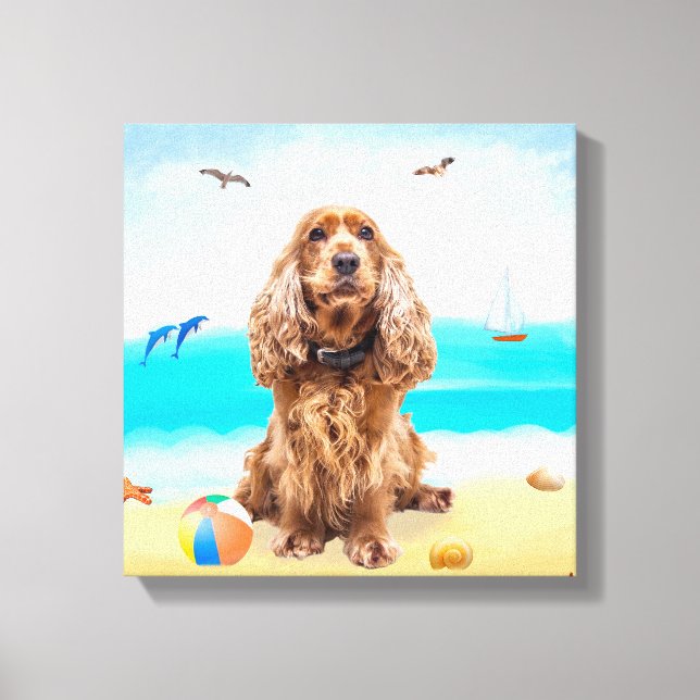 Cocker Spaniel Dog on Beach Canvas Print (Front)