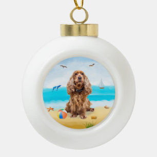 cocker spaniel Dog on Beach  Ceramic Ball Christmas Ornament