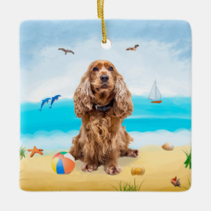 Cocker Spaniel Dog on Beach Ceramic Ornament